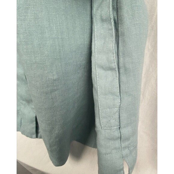 Soft Surroundings Tunic Top Womens 3X Muted Blue 100% Linen Roll Tab Shirt - Picture 10 of 15